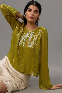 Блуза Velvet by Graham &amp; Spencer с длинными рукавами и пайетками, желтый