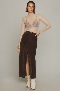 Вельветовая юбка Madi с разрезом спереди от Pilcro, темно-коричневый