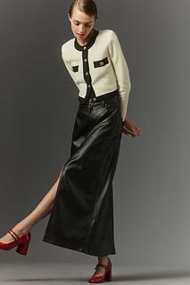 Джинсовая юбка Madi из искусственной кожи с разрезом спереди от Pilcro, черный