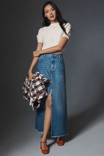 Джинсовая юбка Madi с разрезом спереди от Pilcro, деним/средне-синий