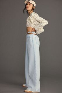 Джинсы Good American Paperbag с высокой посадкой и широкими штанинами, джинс свет