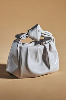 Лакированная сумка-клатч с бантом, серый