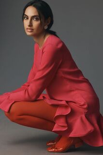 Мини-платье Vineet Bahl с длинными рукавами и оборками, розовый
