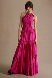 Многоярусное платье с бретельками Mac Duggal и рюшами, розовый