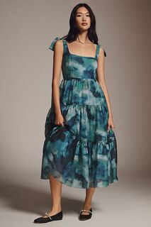 Платье-миди BHLDN Isabella с квадратным вырезом, зелено-голубой