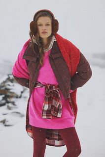 Мини-платье-свитер Anthropologie с длинными рукавами, розовый