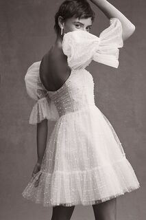 Мини-платье By Watters Macaron с квадратным вырезом и декором из тюля, белый