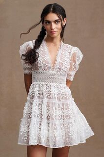Мини-платье Bronx and Banco Megan кружевное с короткими рукавами и V-образным вырезом, белый