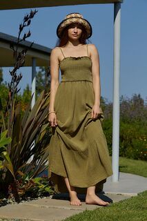 Платье макси The Marisol Smocked Gauze с присборами, зеленый Anthropologie