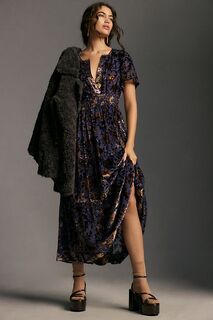 Платье макси Somerset бархатное, фиолетовый Anthropologie