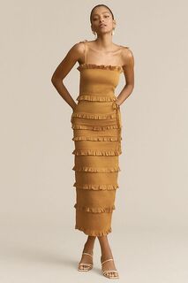 Платье миди V. Chapman Lily со сборками и оборками, золотой