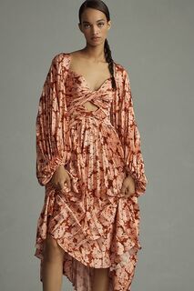 Платье миди с закрученным передом Acler Auroa, розовое комбо