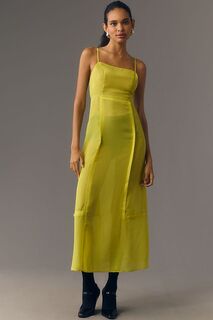 Платье миди Anthropologie со вставками, желто-зеленый
