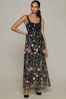 Платье Anthropologie сетчатое с цветочной вышивкой, черный
