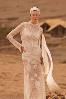 Платье-футляр свадебное Watters Francesс высоким воротником, бежевый
