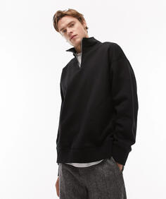 Свитшот Topman Premium Heavyweight Oversized 1/4 Zip, черный