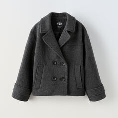 Укороченное пальто Zara Manteco Wool Limited Edition, темно-серый