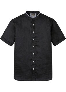 Льняная рубашка с короткими рукавами и воротником стойкой Bpc Selection, черный
