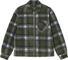 Рубашка Stussy Shadow Plaid Sherpa Zip Shirt &apos;Olive&apos;, зеленый