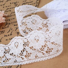 Кружево капроновое, 60 мм × 10 ± 1 м, цвет белый Арт Узор