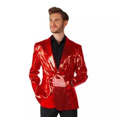 Мужской облегающий пиджак для рождественской вечеринки с блестками Suitmeister, красный