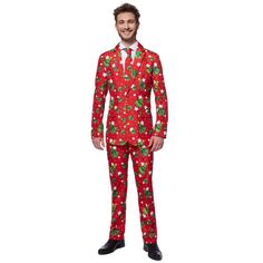 Мужской облегающий костюм Suitmeister с рождественскими елками и звездами, красный