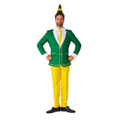 Мужской новогодний костюм Meister Elf Modern-Fit Suitmeister, зеленый\желтый