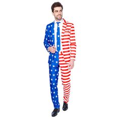 Мужской костюм Suitmeister Slim-Fit с флагом США Americana, синий\белый