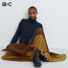 Плиссированная юбка в стиле колор-блок Uniqlo, коричневый