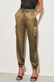 Атласные спортивные брюки с манжетами и карманами Lipsy, зеленый