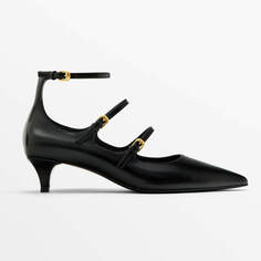Туфли с острым носом и ремешками с пряжками Massimo Dutti, черный