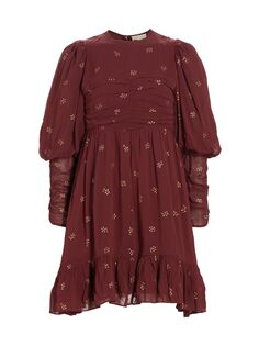 Мини-платье из жоржета со сборками byTiMo, бордовый