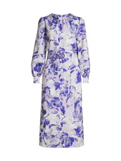Платье миди с длинными рукавами и поясом с цветочным принтом Misook, фиолетовый
