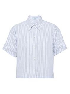 Хлопковая рубашка Оксфорд с короткими рукавами Prada, белый