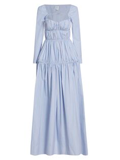 Полосатое платье в стиле чешир с рюшами Rosie Assoulin, синий