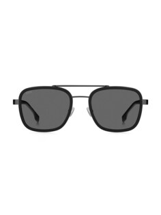 Солнцезащитные очки с геометрическим рисунком из нержавеющей стали 54 мм BOSS, черный