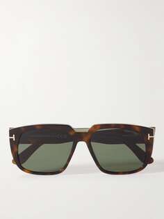 Солнцезащитные очки в квадратной оправе черепаховой расцветки из ацетата TOM FORD EYEWEAR, коричневый