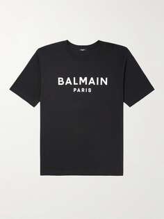 Футболка из хлопкового джерси с логотипом BALMAIN, черный