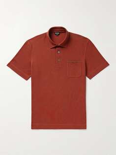 Рубашка-поло из хлопка-пике с отделкой из нубука ZEGNA, бордовый