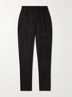 Зауженные брюки из эластичного хлопкового габардина со складками INCOTEX, черный