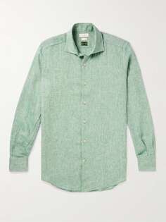 Льняная рубашка облегающего кроя INCOTEX, зеленый