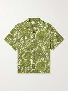 Рубашка с откидным воротником и вышитым логотипом из хлопка и вуали ETRO, зеленый