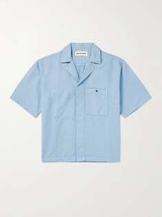 Рубашка с раскладным воротником из смеси хлопка и льна Miles Leon, синий
