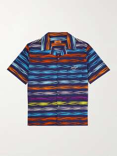 Рубашка с воротником-стойкой и принтом логотипа в полоску из хлопка и поплина MISSONI, синий