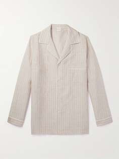 Полосатая рубашка из смеси льна и хлопка с раскладным воротником LORETTA CAPONI, бежевый