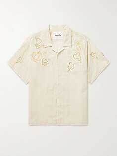 Рубашка Camp-Collar с вышивкой из смеси хлопка и льна STORY MFG., экрю