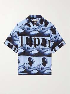 Атласная рубашка с принтом Tupac Camp-Collar WACKO MARIA, синий