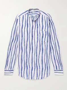 Рубашка из хлопкового жаккарда в полоску с воротником-стойкой Noto2 MASSIMO ALBA, синий