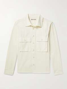 Рубашка Bellow из окрашенной в готовом виде натуральной шерсти, льна и хлопка из твила Miles Leon, белый