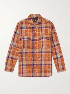 Выбеленная клетчатая рубашка из хлопка и фланели BEAMS PLUS, апельсиновый